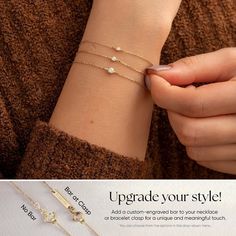 Solitaire Diamond Bracelet in 14K or 18K solid Gold, Bezel Set Dainty Diamond by the Yard Bracelet, Minimalist Bracelet Gift for Women, Graduation Gifts, Gift For Valentine, Gift For Birthday, Gift For Bridesmaid, Wedding Gift For Her Material: Solid Gold, real gold (not gold plated or gold filled material) Karat: 14K (585), 18K (750) Gemstone: Genuine Diamond Available diamond options (size mm - weight ct):  1.80 mm - 0.03 ct 2.25 mm - 0.05 ct 3.00 mm - 0.10 ct (Sizes may be slightly different)  Diamond Color: G-H Diamond Clarity: SI  6.0 inch bracelet is adjustable 5.5 inch (Little Girl) 6.5 inch bracelet is adjustable 6.0 inch (Teen - Petite) 7.0 inch bracelet is adjustable 6.5 inch (Adult - Small) 7.5 inch bracelet is adjustable 7.0 inch (Adult - Medium) 8.0 inch bracelet is adjustable 14k Gold Chain Bracelet With Bezel Setting, 14k Gold Chain Bracelet With Bezel Setting As Gift, Minimalist 14k Gold Adjustable Diamond Bracelet, Elegant 14k Gold Hypoallergenic Name Bracelet, Minimalist Adjustable 14k Gold Diamond Bracelet, Minimalist 14k Gold Bracelets With Bezel Setting, Delicate Gold Bracelets With Bezel Setting, Gold Chain Bracelet With Bezel Setting In 14k Gold, Adjustable 14k Gold Bracelets With Bezel Setting