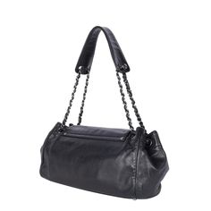 Authentic, pre-loved vintage Chanel black classic CC front flap shoulder bag. Black was Coco's happiest color and it's displayed in every Chanel collection. Features lambskin black leather, this Chanel shoulder bag has a CC silver logo zipper pull, front flap magnetic snap closure, large interior with 1 zipper pocket, silver hardware with cinch straps, and shoulder guard. Strap drop: 11" with shoulder guards Authenticity hologram sticker read: 10509358 Made in Italy 2005-2006 Leather Satchel With Cc Turnlock Closure And Double Handle, Leather Evening Bag With Cc Turnlock Closure, Black Double Flap Bag For Daily Use, Black Leather Double Flap Bags, Evening Flap Bag With Soft Leather And Double Flap, Soft Leather Double Flap Evening Bag, Daily Use Top Handle Shoulder Bag With Cc Turnlock, Luxury Double Flap Evening Bag In Soft Leather, Black Double Flap Bag With Removable Pouch