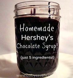 homemade hershey's chocolate syrup in a glass jar