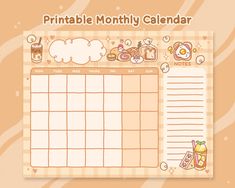 a printable calendar with food and drinks on it