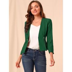 This blazer suit jacket decor with two zippers on the side, and the design of one hook-eye button closure make it easy to wear and take off. Keep your work-wear wardrobe up-to-date by adding this pretty blazer. Pair it with a range of blouses and a pencil skirt or pants to show off your charming office style. Elegant Formal Blazer With Zipper Closure, Elegant Office Blazer With Zipper Closure, Tailored Long Sleeve Blazer With Zipper Closure, Office Blazer With Zipper Closure And Long Sleeves, Spring Workwear Blazer With Zipper Closure, Green Outerwear With Zipper For Work, Green Zipper Closure Outerwear For Work, Fall Office Blazer With Zipper Closure, Cropped Blazer Jacket