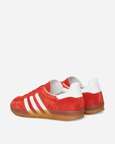 adidas WMNS Gazelle Indoor Sneakers Bold Orange / Cloud White / Gum.The Gazelle has been worn by everyone from football fans to skaters to club kids. This pair looks back to a more obscure pair released in 1985. It's the Gazelle you know and covet, but with a refined shape, reworked toe overlay, higher foxing tape and slightly modified 3-Stripes. Step into the leather lining and show off the soft premium suede..Premium Suede Upper.Leather Lining.Gold-Tone Branding.EVA Midsole.Gum Outsole.Style Code: HQ8718 Sporty Low-top Sneakers For Sports Events, Casual Adidas Custom Sneakers For Light Sports, Casual Adidas Custom Sneakers For Sports, Custom Adidas Sneakers For Light Sports, Adidas Custom Sneakers With Gum Sole For Sports, Sporty Skate Shoes With Gum Sole, Red Adidas Sneakers With Round Toe, Sporty Low-top Skate Shoes With Three Stripes, Casual Low-top Skate Shoes For Sports Events