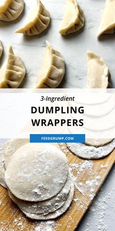 dumpling wrappers and folded dumplings Pot Sticker Wrapper Recipe, Easy Dumpling Wrapper Recipe, Gyoza Dough Recipe, Dumpling Wrappers Recipe, Pan Fried Dumplings Recipe, Stuffed Dumplings Recipe, Gyoza Filling Recipes, Diy Gyoza, Dumplings Dough Recipe