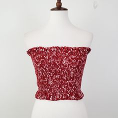 Zaful Smocked Strapless Tube Crop Top. Red With White Floral Print. Mini Ruffle Around Top And Bottom. Brand New With Partial Tag (String Tag Attached But The Card Came Off). Size Small Or 4 Red Smocked Top For Summer Vacation, Red Smocked Spring Vacation Top, Red Smocked Top For Spring Vacation, Red Smocked Top For Vacation In Spring, Red Vacation Top With Smocked Back, Red Tops With Smocked Back For Vacation, Red Smocked Back Top For Vacation, Red Smocked Back Top For Spring, Red Smocked Top For Spring