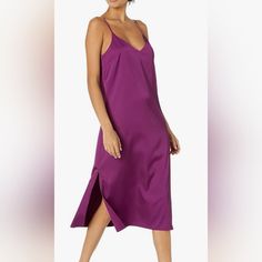 Women's Silky V-Neck Midi Slip Dress Nwot Casual V-neck Slip Dress For Sleep, Elegant V-neck Sleep Dress, Chic V-neck Slip Dress For Sleep, V-neck Unlined Midi Dress, Elegant Midi Sleep Dress, Elegant Midi-length Sleep Dress, Spring V-neck Sleep Dress, V-neck Sleep Dress For Spring, Chic Spring Sleep Midi Dress