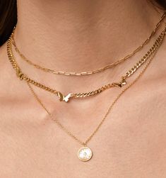 This dainty gold chain is a perfect delicate necklace to layer or wear alone. It is the perfect pendant chain to hang chains on. Made to stack, layer, and wear everyday.  Also available in sterling silver.
Adjustable length: 17"- 19" Dainty Initial Pendant Necklace With Cable Chain, Adjustable Chain Jewelry With Round Pendant For Layering, Dainty Everyday Initial Pendant Chain Necklace, Layering Pendant Chain Necklace, Dainty Double Chain Everyday Jewelry, Dainty Jewelry With Initial Pendant Clavicle Chain, Sterling Silver Chain Necklace For Layering, Everyday Pendant Initial Necklace With Delicate Chain, Everyday Initial Pendant Necklace With Delicate Chain