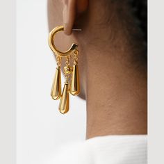 Ben-Amun dangle earrings. 24-karat gold electroplating. For pierced ears. Approx. 2.5"L. Made in USA. Dangle Hoop Earrings, Monogrammed Items, Pierced Ears, First Lady, Ear Piercings, Neiman Marcus, Top Designers, Gold Earrings, Timeless Fashion