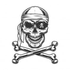 a pirate skull with bandana and crossbones