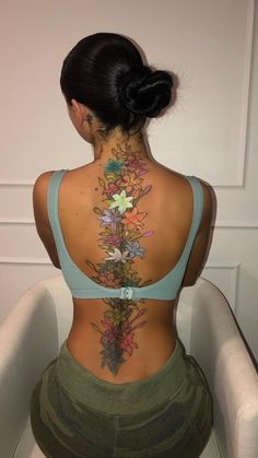 the back of a woman's body with flowers on her upper and lower back