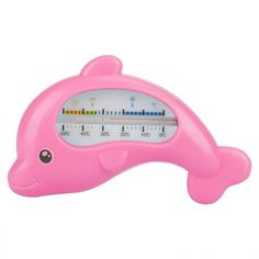 a pink whale shaped thermometer on a white background