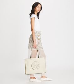 Ella Bio Tote: Women's Designer Tote Bags | Tory Burch Designer Spring Tote Bag, Designer Spring Shopping Bag, Spring Shopping Bag In Coated Canvas, Chic Summer Bag In Coated Canvas, Chic Coated Canvas Bag For Summer, Tory Burch Bag Outfit, Ella Tote, Tory Burch Ella, Bags Style