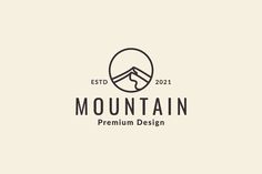 the mountain logo is shown in black and white, with an oval frame above it