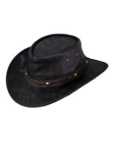 Iron Bark Leather Hat Rugged Leather Hat With Flat Brim, Rugged Leather Fedora Hat, Black Leather Travel Hat, Rugged Adjustable Leather Hat, Adjustable Rugged Leather Hat Bands, Rugged Leather Hats For Outdoors, Rugged Leather Hat For Outdoor, Adjustable Rugged Leather Hat, Rugged Leather Outdoor Hat