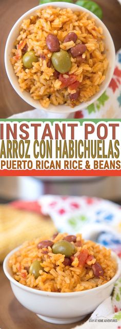 two bowls filled with rice and beans on top of a table