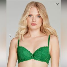 New Without Tags- Never Worn Fitted Green Underwire Bra, Green Lace Bra With Padded Cups, Agent Provacatuer Swimsuit, Green Fitted Lace Bra, Green Bra, Agent Provocateur Swimwear, Green Bras, Mesh Bra, Bras And Panties