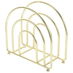 three gold metal rack with four different sized bars on each side and one is empty