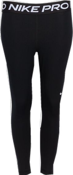 the nike pro leggings are black with white lettering on it and an athletic logo