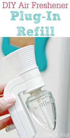 a person is holding an air freshener plug - in refill with the words diy air freshener plug - in refill