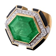 Luxury Classic Emerald Ring Collectible, Colombian Emerald Ring, David Webb, Egyptian Jewelry, Colombian Emeralds, Enamel Ring, Emerald Jewelry, Men's Rings, Exquisite Jewelry