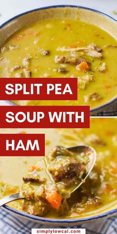 split pea soup with ham in a bowl