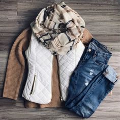 White Vest Outfits For Women, Vest Outfits For Women Winter, Beige Sweaters, Cheetah Scarf, Cream Vest, Vest Outfits For Women, Beige Vest, Fall Attire