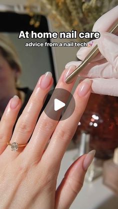 Amber Hancock on Instagram: "If you don’t get your nails done you can still maintain clean, healthy natural nails at home with this routine!🧼💅🏼 more details ⬇️   •Regularly file your nails💅🏼 not only does this improve the shape, but it can also make them stronger and healthier, therefore reducing the risk of chipping and snagging on clothes etc. Use a file a grit of 180 or above, using a course grit file could lead to breakages down the line.  •Use cuticle remover🧼 cuticle remover exfoliates your nail, breaking down the excess cuticle and dry skin stuck to your nail plate. It’ll soften the surrounding area and make the whole process of cuticle removal a whole lot easier.   •Pushing back the proximal nail fold & removing cuticle💫 you don’t need to do this more than 2x a week. Regular Cleaning Nails At Home, How To Take Care Of Natural Nails, How To Clean Up Cuticles, How To Do Cuticles At Home, Cuticle Removal Video, How To File Natural Nails, Healthy Nail Care Routine, How To Clean Cuticles At Home, How To Push Back Cuticles