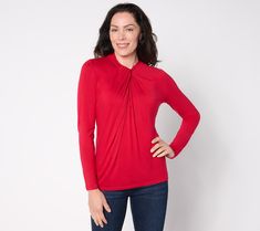 Coverage at the neckline equates to impeccable sophistication with this twist-front top. The fresh silhouette is so pretty layered under a blazer or tucked into a high-waist skirt. From BEAUTIFUL by Lawrence Zarian. Twist Front Top, Long Sleeve Knit Tops, Twist Front, Knit Top, High Waisted Skirt, Long Sleeve Tops, Top Blouse, Twist, Blazer