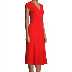 Escada New With Tags Daka Midi Dress In Size 36 (Us Size 4). Red Short Sleeve Office Dress, Formal Red Midi Dress, Red A-line Office Dress, Red A-line Dress For Office, Classic Red V-neck Dress, Red Short Sleeve Midi Dress For Cocktail, Red Knee-length Office Dress, Red Knee-length Dresses For Office, Classic Red Knee-length Dress