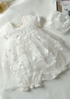 Princess Daliana Christening Girl Changing Outfit - P90243 – Sara's Children's Boutique Baby Blessing Dress, Dress With Embroidered Flowers, Baby Baptism Dress, Baptism Dress Baby Girl, Flower Girl Gown