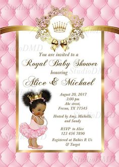 a pink and gold princess baby shower with a tiara on it's head