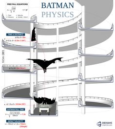 the batman physics poster is shown in black and white, with an image of bats flying through