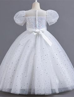 Kids Girls' Party Dress Solid Color Flower Short Sleeve Performance Wedding Sequins Elegant Princess Polyester Maxi Tulle Dress Summer Spring 4-13 Years Multicolor White Pink White Fitted Princess Dress For Prom, White Princess Dress For Banquet, Princess Style White Banquet Dress, White Princess Pageant Dress For Prom, White Ball Gown Princess Dress For Prom, Fitted Princess Dress For Banquet, White Princess Dress For Prom Season, White Princess Dress For Spring Prom, Spring Princess Ball Gown For Banquet