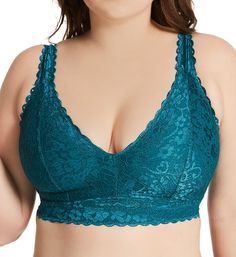 Soft lace and microfiber give this bralette a comfortable feel. Made of polyamide and spandex. Wireless cup with microfiber lining has vertical seam for shape. V-neckline with sewn-on elastic for fit. Wide elastic inner underband has a close-hugging fit and gives light support. Flexible boning at side seams for extra support. Tall lace sides and back are lined with fine mesh and have upper and lower sewn-on elastic. Straps are non-stretch lace with microfiber undersides at front. Minimal stretch Lace Side, Wireless Bra, Soft Cup, Stretch Lace, Lace Bralette, Emerald Green, Bralette, Emerald, Mesh