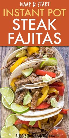 steak fajitas with peppers and avocado on a cutting board