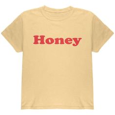 Celebrate the 70's with this 100% cotton youth t-shirt, featuring "Honey" in a groovy red font. Vintage Inspired Fashion, Old Glory, Vintage Inspired, Honey, Cute Outfits, Mens Graphic Tshirt, Yellow, Mens Tshirts, Mens Tops