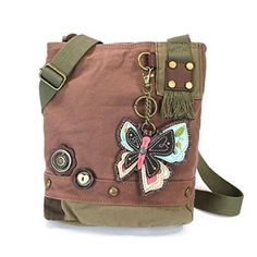 Chala BUTTERFLY II Patch Crossbody Bag in Mauve by Chala Brand new with tag. Size 10w in x 4d in x 10.5H inches Strap adjustable: 13-26 inches Super cute & casual this purse includes the  Key Fob! The Crossbody style is so practical too. Accented with fabricated flower & fun wood buttons. The Top Zip closure makes it easy to get into. Love  the antique brass toned hardware and fully lined interior. One interior zippered pocket Two interior slide pockets Detachable  Key Fob / coin purse Material: Chala Handbag, Mini Crossbody Purse, Crossover Bags, Yellow Handbag, Brown Crossbody Bag, Mauve Purple, Wood Buttons, Dog Bag, Brown Crossbody