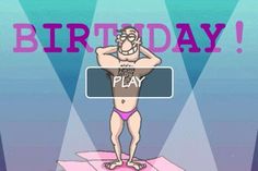 a cartoon man standing on top of a pink object with the words birthday play in front of him