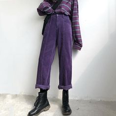 Take My Time Corduroy Pants – Boogzel Apparel 90s Retro Fashion, Retro Fashion Outfits, Purple Pants, Loose Trousers, Tumblr Outfits, Mode Inspo, Grunge Style, Retro Stil, Corduroy Pants