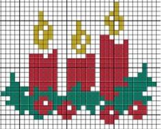 a cross stitch christmas stocking with candles