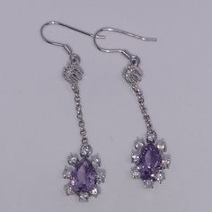 Sterling Silver 925 Amethysts Stone Cz Chain Dangling Earrings Louis Vuitton Earrings, Gold Rhinestone Earrings, Crystal Heart Earrings, Gauged Earrings, Gold Rhinestone, Dangling Earrings, Cluster Earrings, Shell Earrings, Dainty Earrings