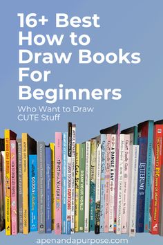 a book shelf filled with books and the words, 16 best how to draw books for beginners who want to draw cute stuff