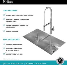 the kratus sink features stainless steel faucet and side sprayer,