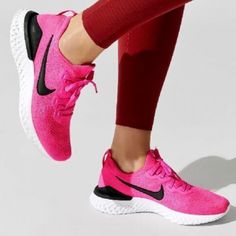 Nike Epic React Flyknit 2 Women's Running Shoe Sz 8.5 In Pink Blast/Black-White Great Condition Pink Athletic Fit Running Shoes With Boost Midsole, Pink Athletic Fit Running Shoes With Round Toe, Pink Athleisure Running Shoes With Laces, Pink Athletic Fit Round Toe Running Shoes, Nike Casual Running Shoes For Workout, Pink Running Sneakers Sportswear, Pink Breathable Sneakers For Sportswear, Pink Sportswear Sneakers For Running, Pink Sporty Sneakers For Workout