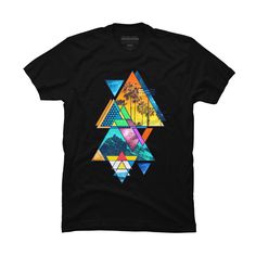 Retro Summer Beach And Mountain Geometric Triangles Collages is a cozy ring spun cotton t-shirt designed by Limhengs for Design By Humans. Pick up this tee and support one of our global artists today. Size: 2xl. Color: black. Gender: male. Age Group: adult. Pattern: Tree. Black Printed T-shirt For Vacation, Black Graphic Tee For Vacation, Black T-shirt With Sublimation Print For Summer, Artistic Summer Tops With Front Print, Artistic Black T-shirt For Summer, Artistic Printed T-shirt For Summer, Artistic Black Summer T-shirt, Artistic Printed Summer T-shirt, Artistic Sublimation Print T-shirt For Summer