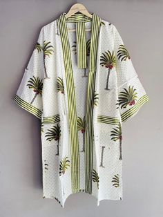 Cotton Kimono Robe Dressing Gown, Block Print Bridesmaid Robe, Summer Nightwear, One Size https://www.etsy.com/listing/1552791611/cotton-kimono-robe-dressing-gown-block Quilted Robe, Kimono Design, Pyjama Sets, Summer Kimono, Cotton Kaftan, Screen Printed Fabric, Kantha Quilts, Cotton Pajama Sets, Cotton Kimono