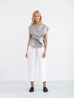 "ALEXANDRA is a linen tie waist top. DETAILS - Cap sleeve design - Crew neck - Self tie belt - 100% lightweight European linen fabric - Cut and sewn to order just for you in our studio COLOR - Stripe, you can also choose other colors above - Fabric samples are available here https://www.etsy.com/listing/586569696/linen-fabric-samples SIZING & FIT - Relaxed, loose fit - Length (shoulder to hem) is approximately 22.5 inches / 57 cm - Bust (pit to pit) is approximately 20.5 inches / 52 cm - Sho Linen Tunic Dress, Tie Waist Top, Linen Shirt Dress, Handmade Clothing, Linen Tunic, Top Tank, Linen Blouse, Wrap Blouse, Crop Blouse