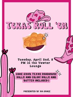 a flyer for the texas doll's day party with pink cowboy boots and cookies