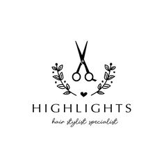 the logo for highlights hair and beauty speciality, which has scissors with leaves on it