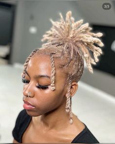 Locs Hairstyles For Starter Locs, Cute Short Dread Styles For Black Women, Loc Styles Ponytail Short, Women Short Locs Hairstyles, Retwist Ponytail, Locs With No Retwist, Flat Loc Styles, Female Loc Hairstyles, Birthday Loc Styles Short