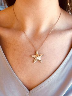 "Bring out your inner mermaid in this NEW Sterling Silver CZ Starfish Necklace Available in Gold, Silver, and Rose Gold. Select preferred metal color from the drop-down box :) Starfish Pendant measures ~ 1.1\" wide and tall, and features CZ stones along the entire body. Chain measures 17\" with a 2\" extension. Personalize this pendant with your initials; Please note that initials are engraved as first name initial, last name initial, middle/maiden name initial. For example, Kimberly Ann Smith w Starfish Charms Jewelry As Gift, Starfish Charms Jewelry As A Gift, Starfish Charms Jewelry For Gift, Starfish Charms Jewelry For Gifts, Kimberly Ann, Jewelry Ocean, Sea Life Jewelry, Silver Monogram, Starfish Pendant